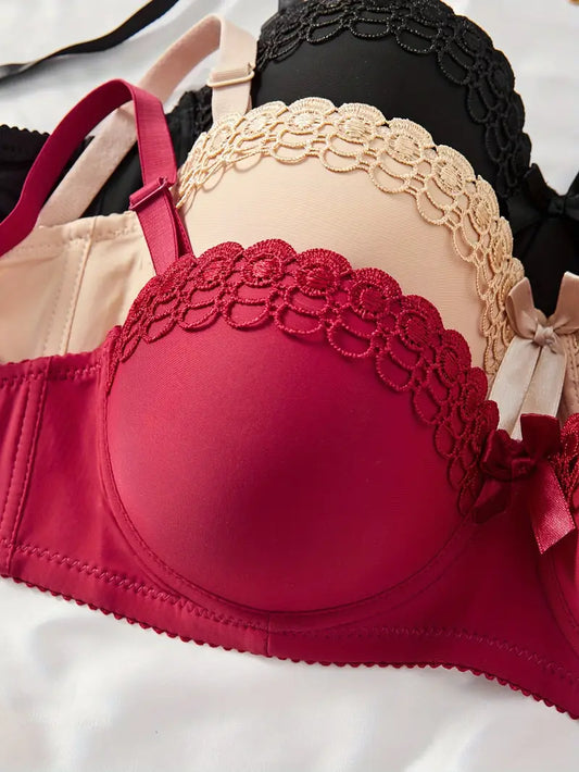 3pcs Sexy Medium Support Underwire Push Up Bras
