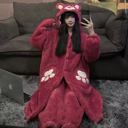 BLS Furry Winter Night Dress Special Bear PJ with Long Robe and Hoodie