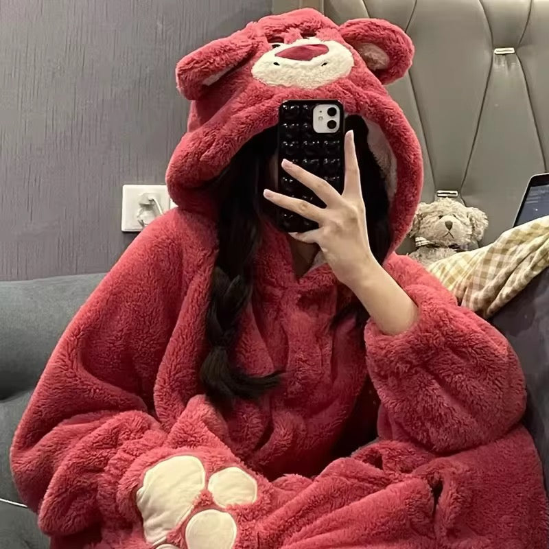 BLS Furry Winter Night Dress Special Bear PJ with Long Robe and Hoodie