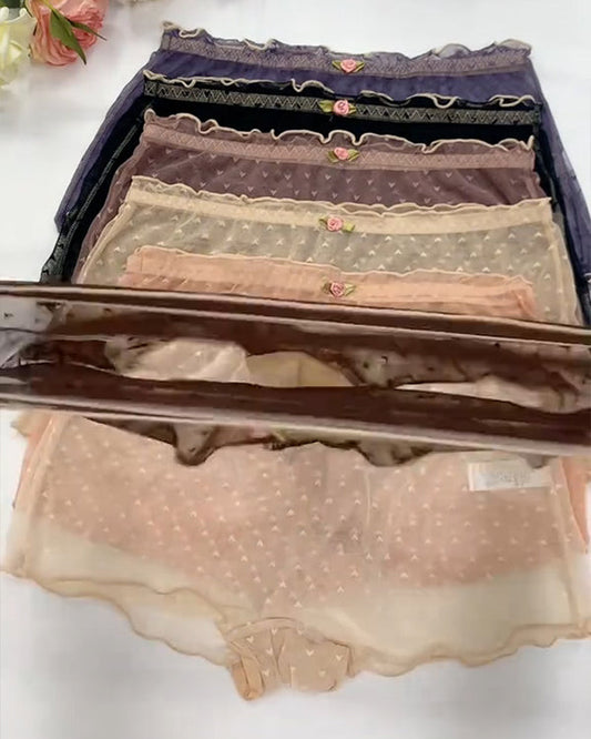 PACK OF 6: Multipack Women's Heart Lace Flower Decoration High Elastic Underwear