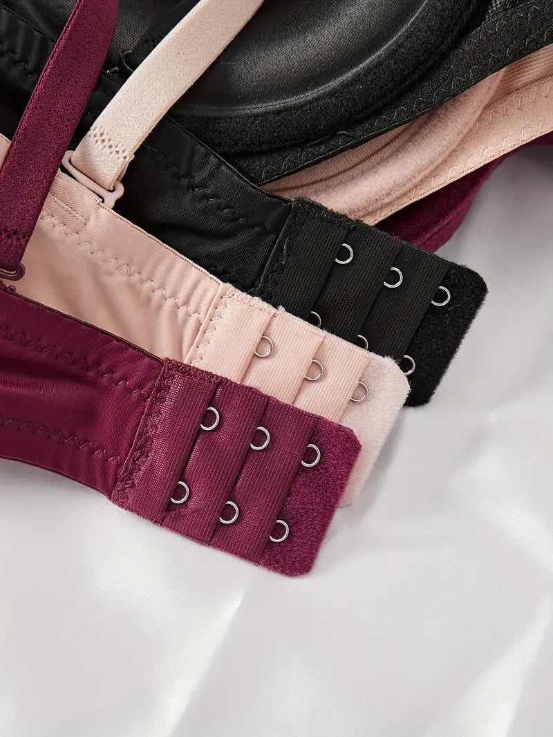 3 Pcs Solid Anti Sagging Half Cup Underwire Bra