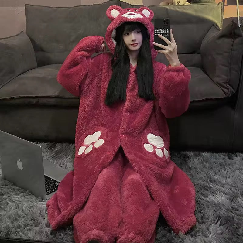 BLS Furry Winter Night Dress Special Bear PJ with Long Robe and Hoodie