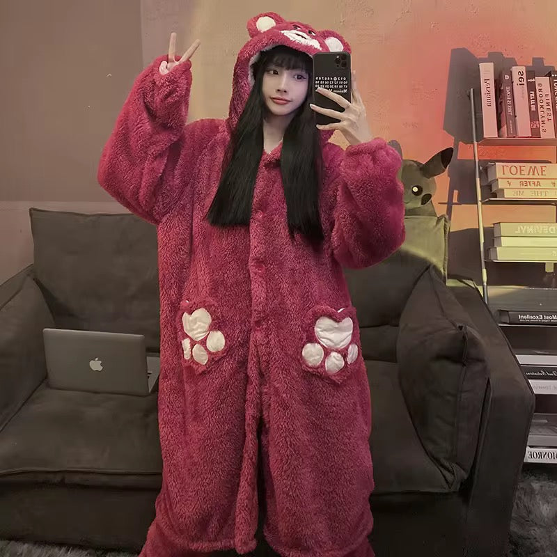 BLS Furry Winter Night Dress Special Bear PJ with Long Robe and Hoodie