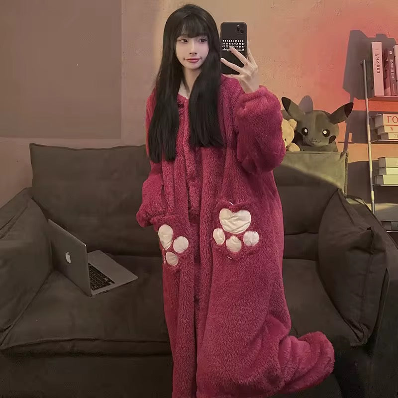 BLS Furry Winter Night Dress Special Bear PJ with Long Robe and Hoodie