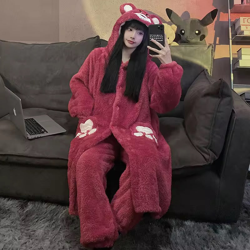 BLS Furry Winter Night Dress Special Bear PJ with Long Robe and Hoodie