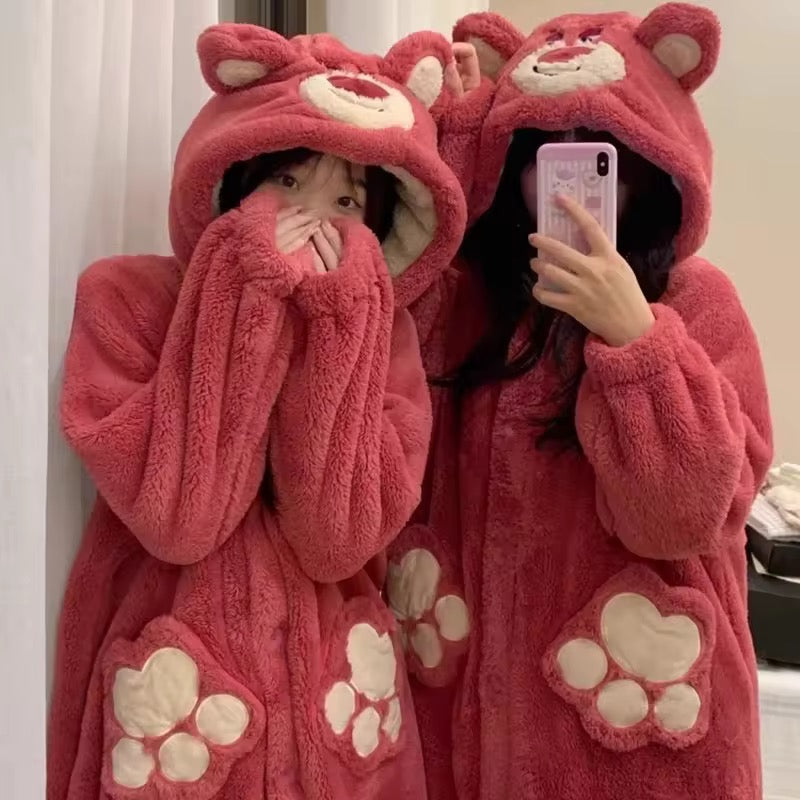 BLS Furry Winter Night Dress Special Bear PJ with Long Robe and Hoodie