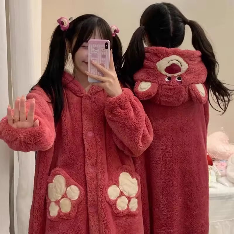 BLS Furry Winter Night Dress Special Bear PJ with Long Robe and Hoodie