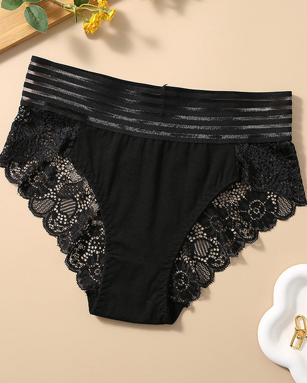 PACK OF 6: Women's Sexy High Waist Tummy Control Seamless Flower Lace Breathable Panties