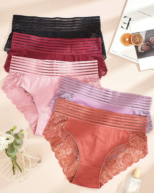 PACK OF 6: Women's Sexy High Waist Tummy Control Seamless Flower Lace Breathable Panties